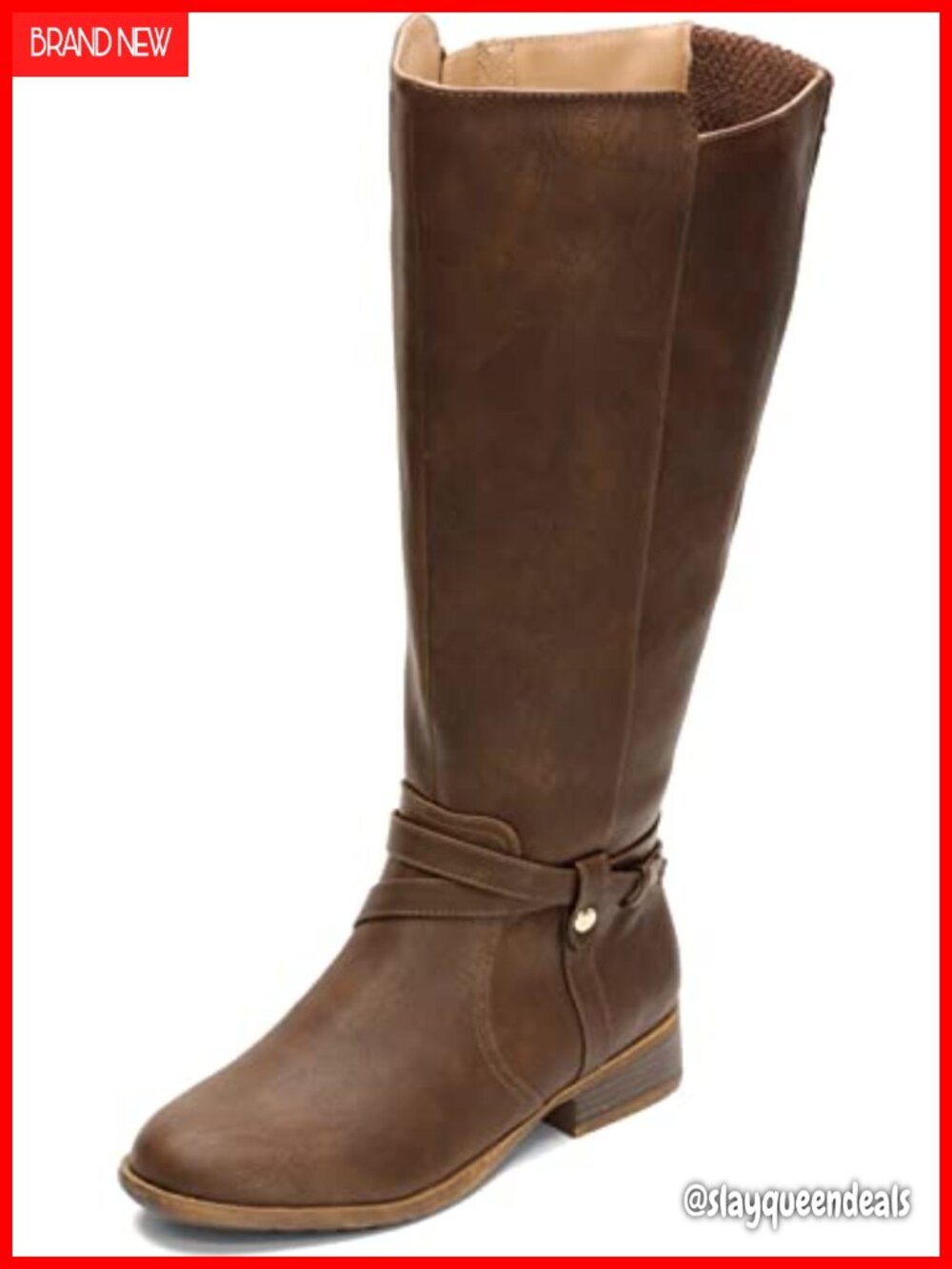 Faux Leather Knee High Equestrian Boot Block Heel Riding